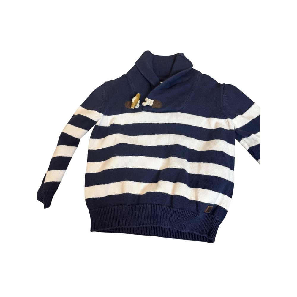 Janie And Jack Sweater Toddler Boys 2T Blue Striped Shawl Collar Toggle Knit‎
